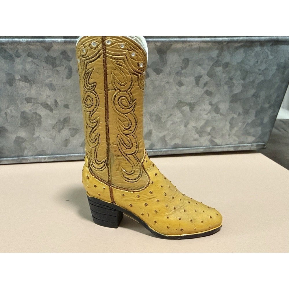 Cowboy Boot Yellow Ceramic Figurine Hand painted High Heel 2-3 Inches
